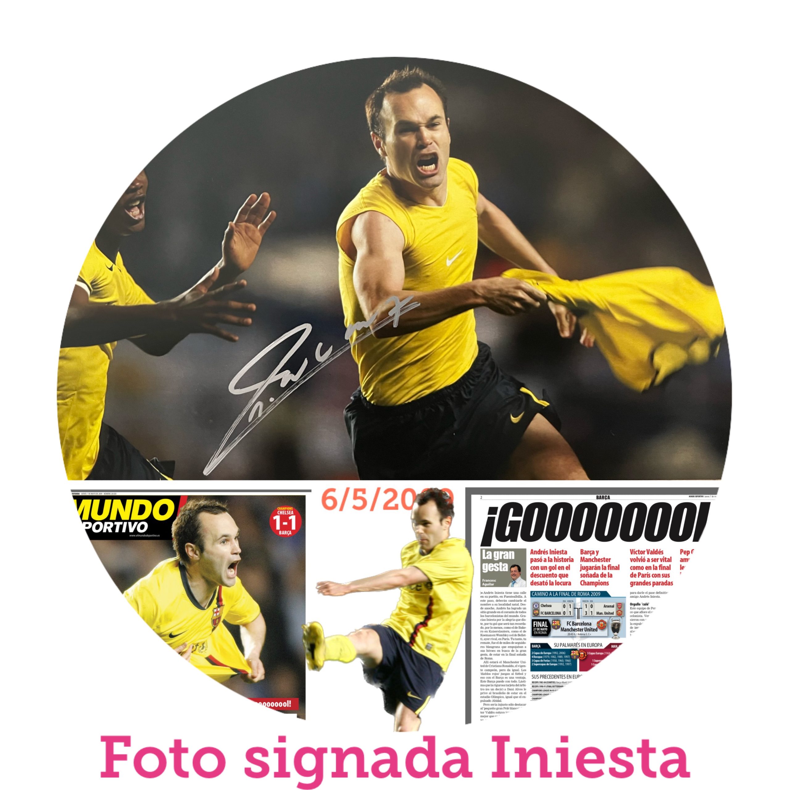 FOTO mítica 2009 signada per Andrés Iniesta gol mític Stanford Bridge FC Barcelona Chelsea 1 Barça 1 camí de Roma