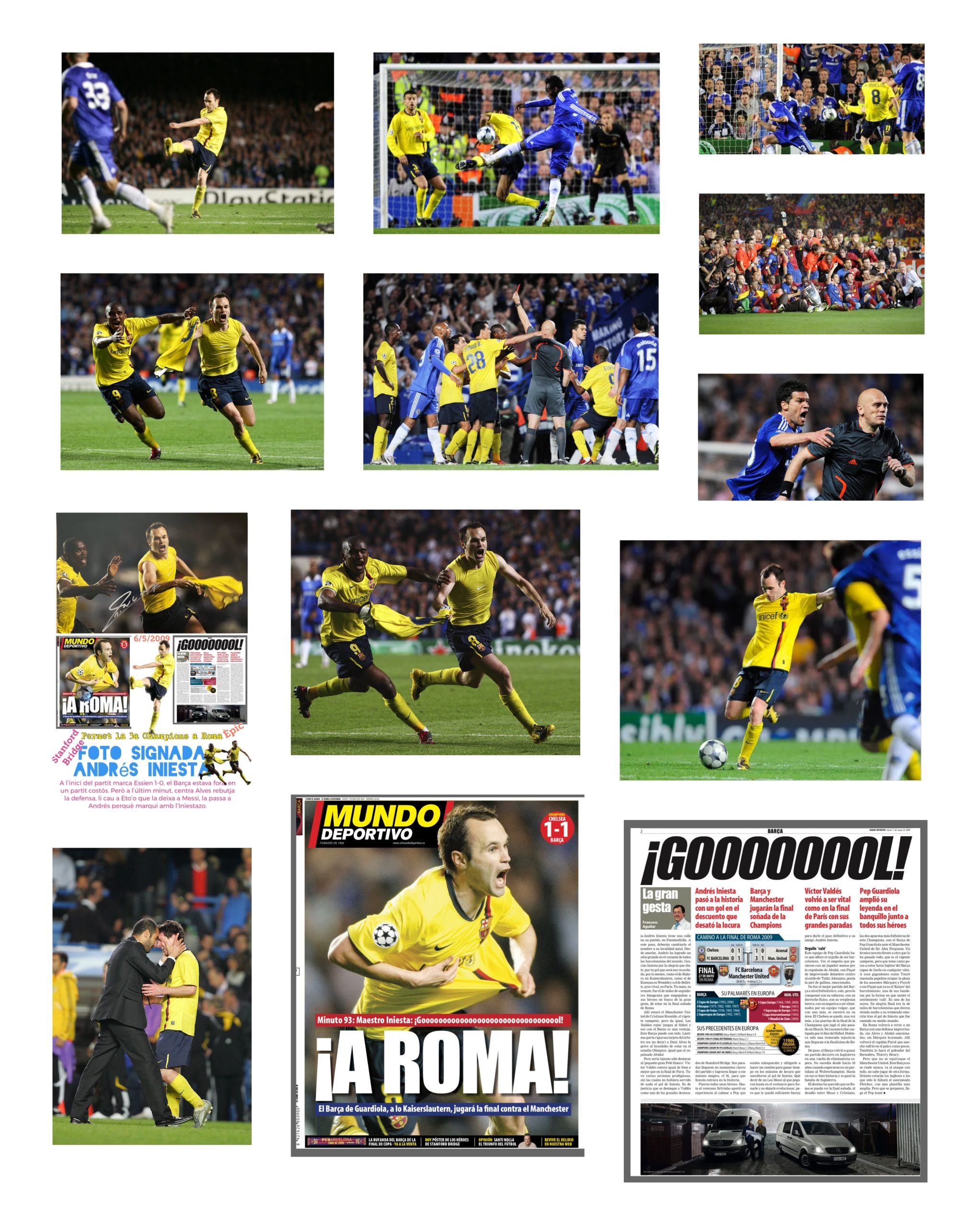 Mosaic fotogràfic del Chelsea FC Barcelona de 2009 i del gol d'Andrés Iniesta