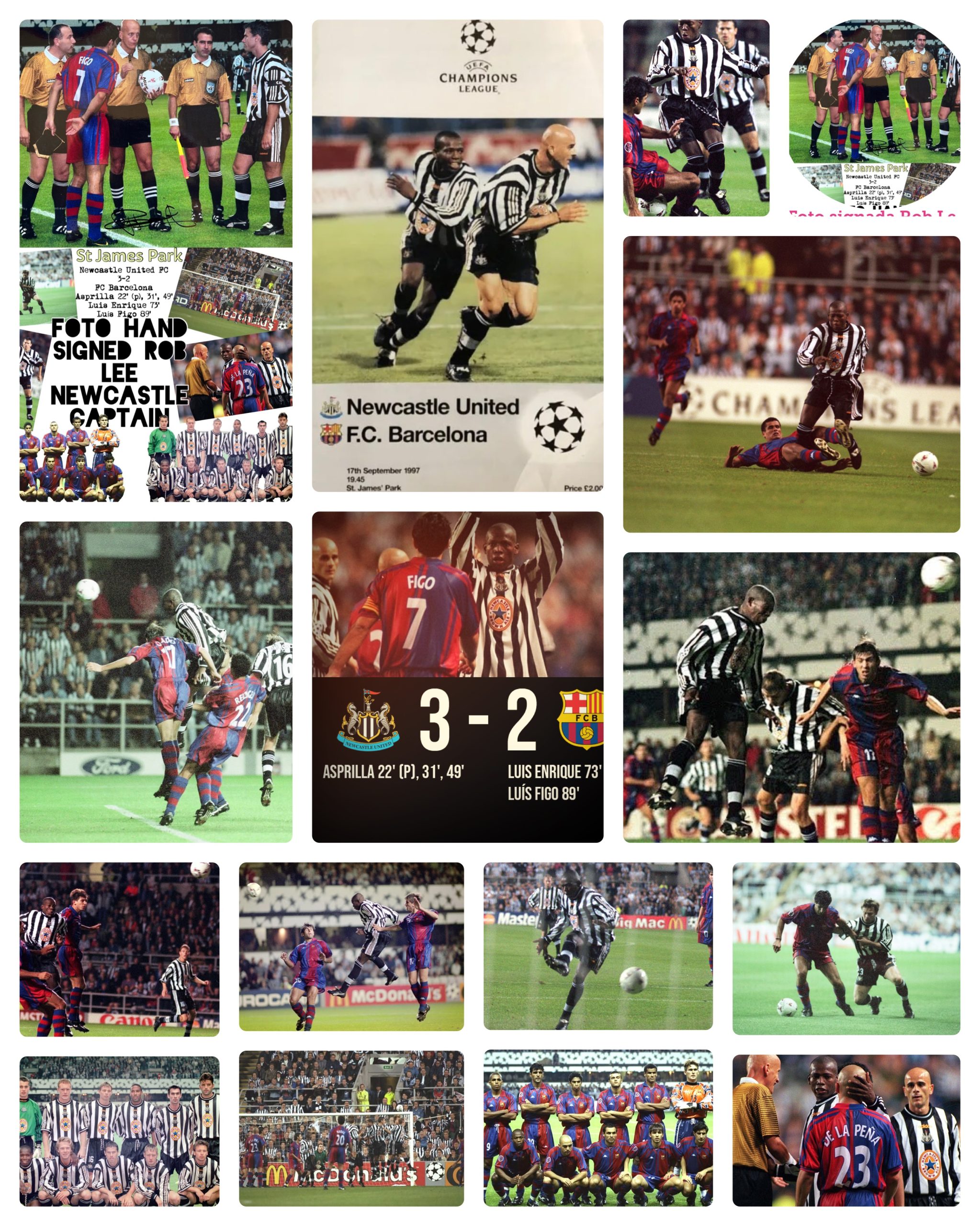 Foto signada 1998 Newcastle 3-2 FCBarcelona Signada Rob Lee