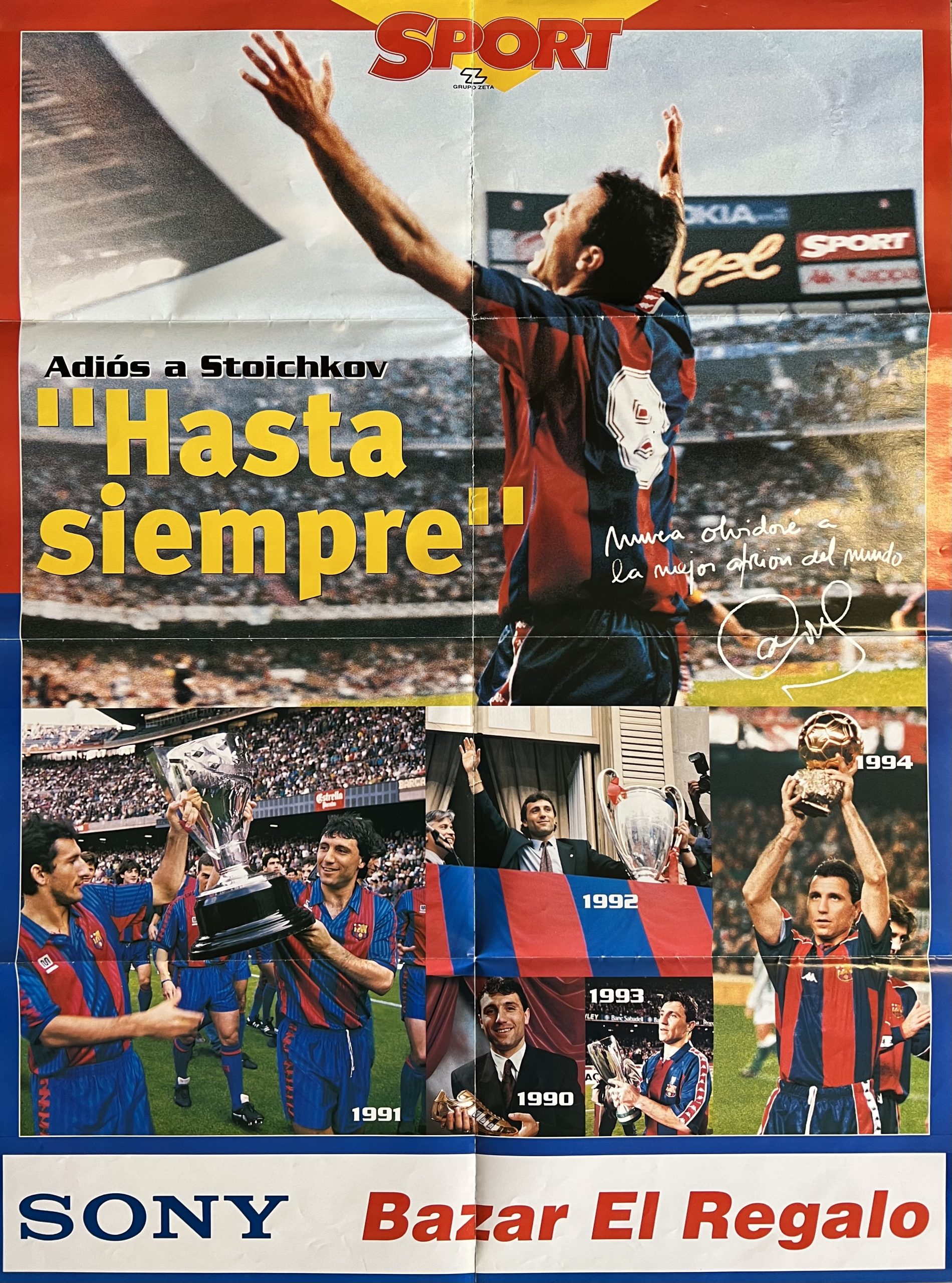 Adeu Stoichkov 1a despedida 1995 FC Barcelona pòster Sport