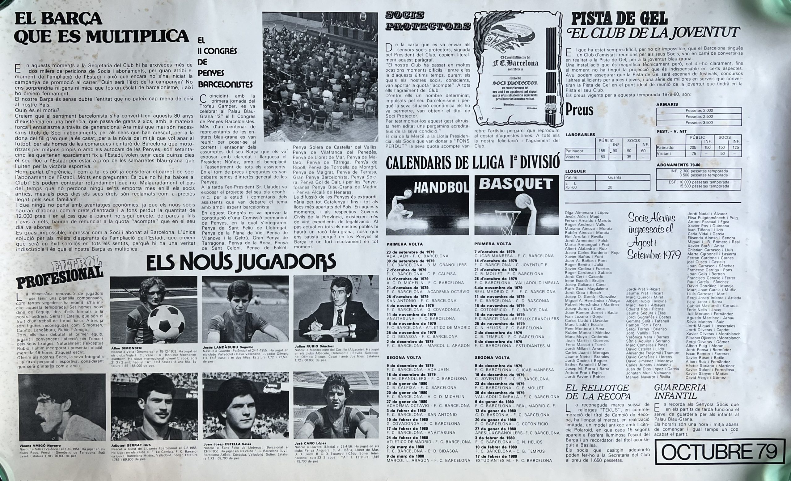 pòster oficial FC Barcelona Juan Carlosa Heredia octubre 1979 amb revista Barça al dors Estrella / Danone