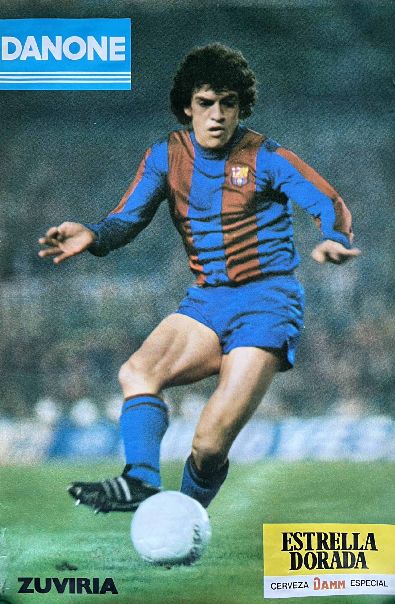 pòster oficial FC Barcelona Zuviria març1980 amb revista Barça al dors Estrella / Danone