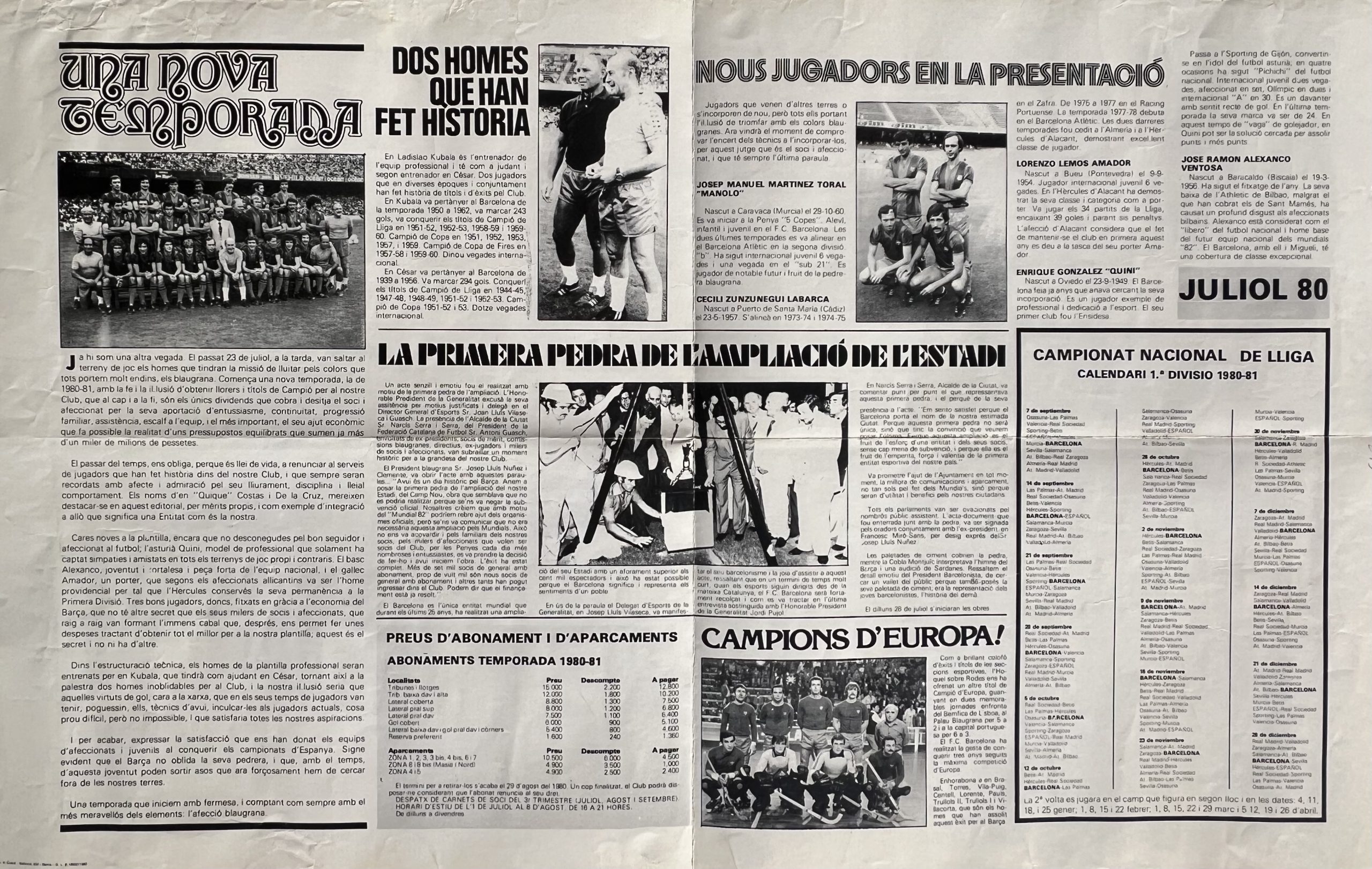 pòster FC Barcelona Sanchez estrella dorada Danone juliol 1980