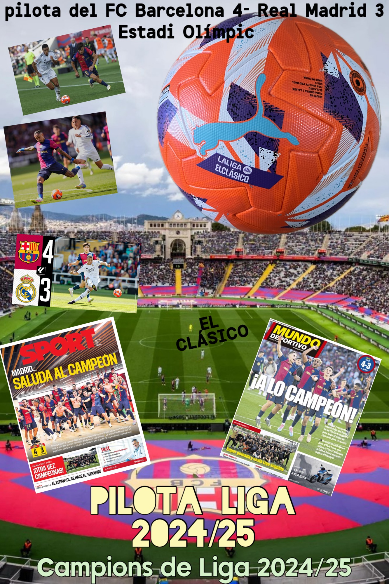Pilota puma liga del clásico 2024-2025 FC Barcelona 4 Real Madrid 3 de partit (taronja)