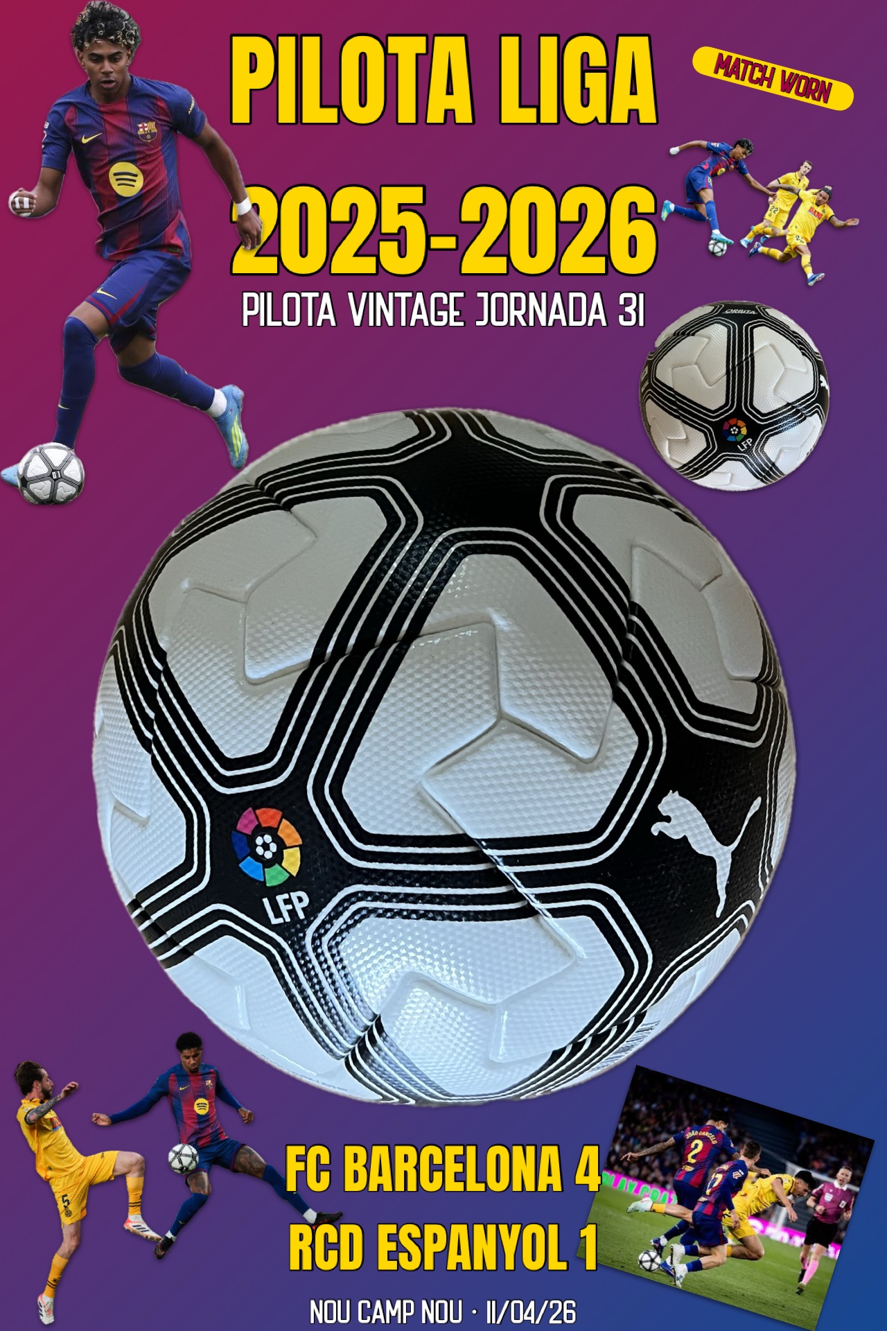 Pilota puma vintage 2025-2026 FC Barcelona de partit Nou Camp Nou jornada 31 (espanyol)