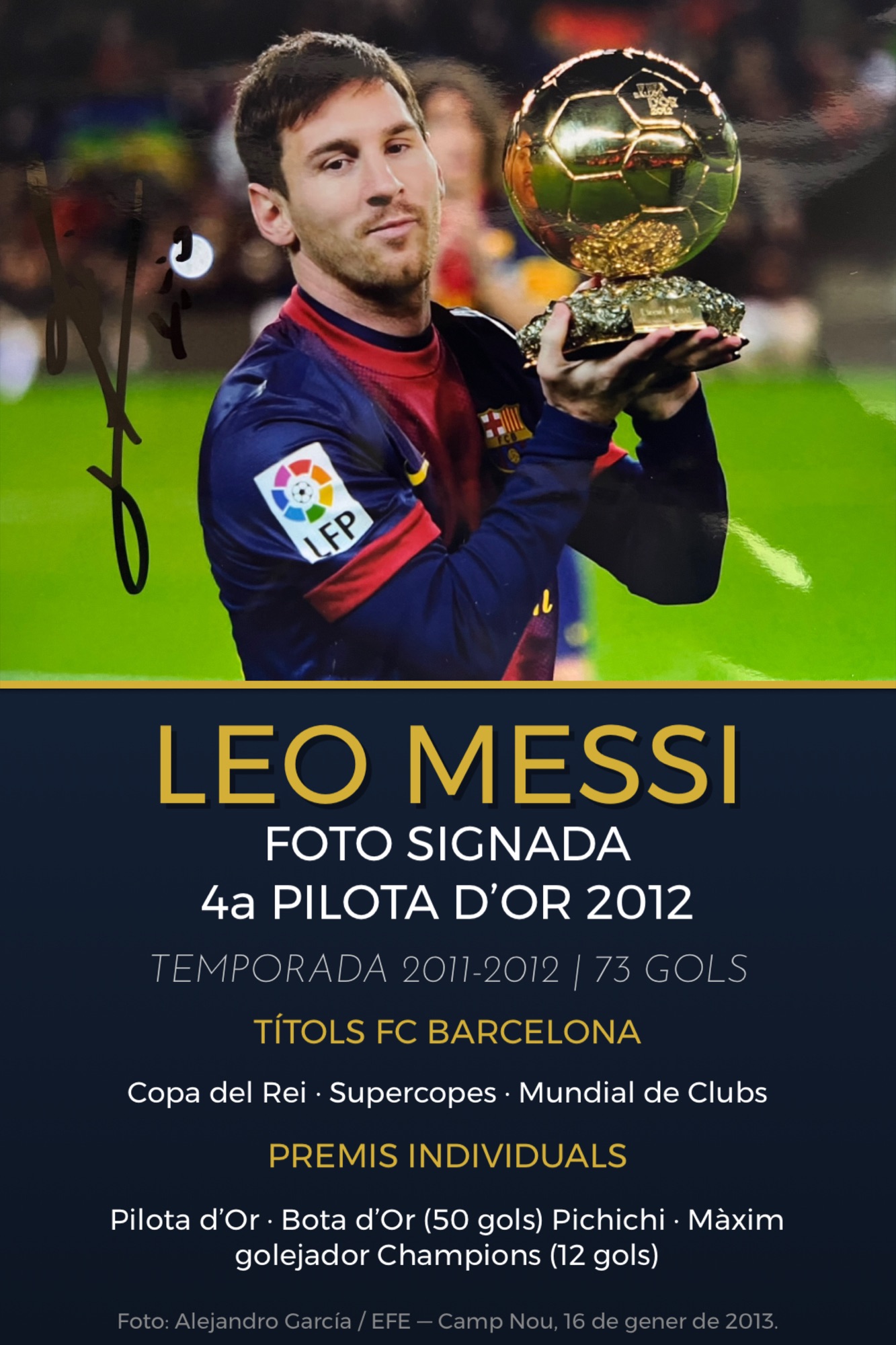 FOTO SIGNADA PER LEO MESSI BARÇA BOTA D’OR 2011-2012