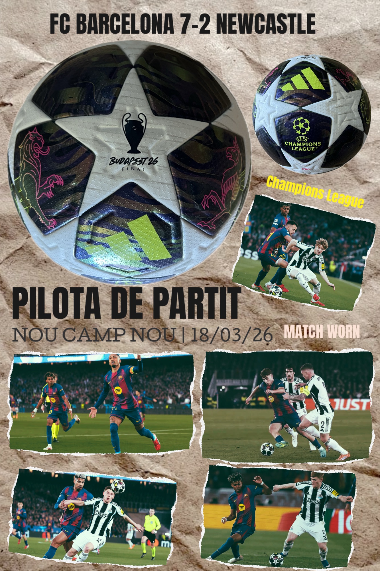 Pilota Adidas utilitzada al Nou Camp Nou FC Barcelona 7 Newscastle 2 partit de Champions