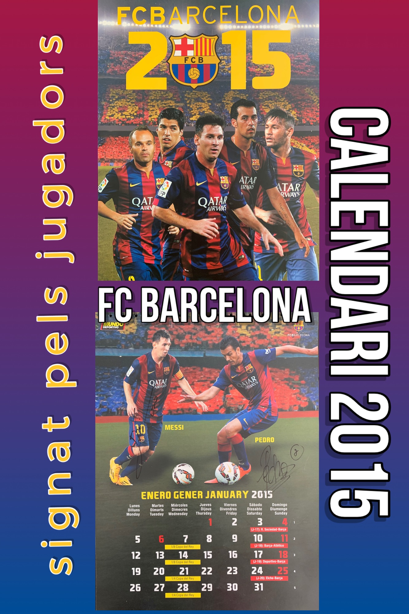 CALENTARI el Mundo Deportivo any 2015 signat pels jugadors del FC Barcelona
