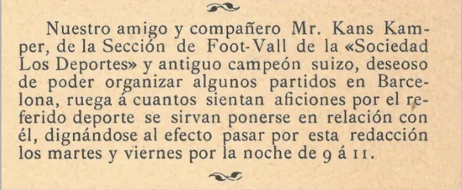 Documentació gràfica sobre la fundació del Futbol Club Barcelona i l'anunci de Joan Gamper