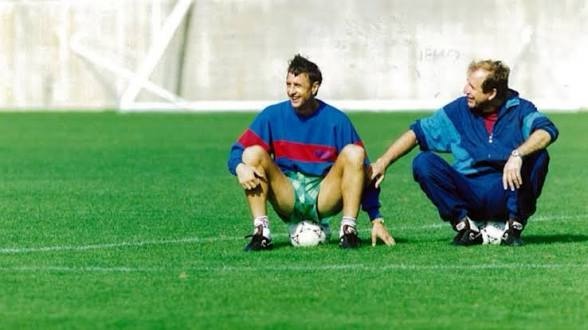 Pep Guardiola i Carles Rexach en un entrenament